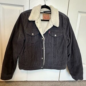 Women’s Levi’s Gray Corduroy Sherpa Lined Jacket Size Large Perfect Condition